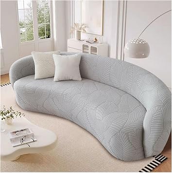 Stretch Semi-Circular Curved Sofa Cover, Jacquard Curved Couch Cover, Non-Slip Sectional Sofa Slipcover, for Living RoomGray,L190-230cm