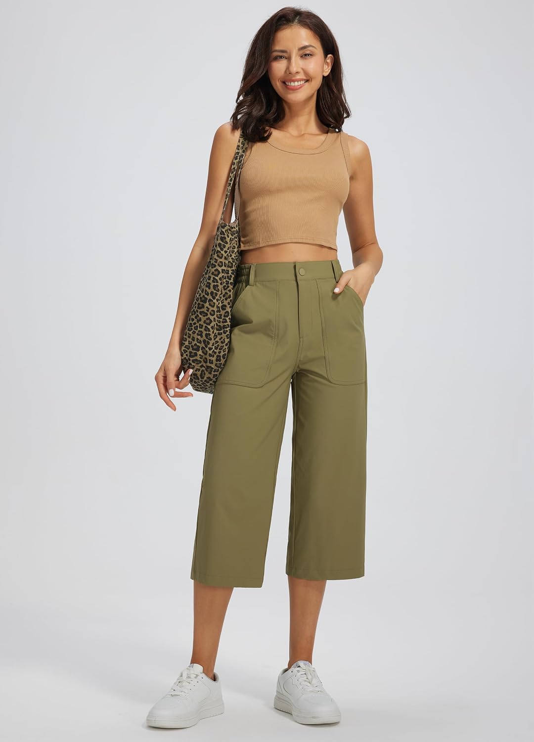 Libin Women's Capri Pants Lightweight Wide Leg Business Casual Pants Travel Hiking Walking with Pockets