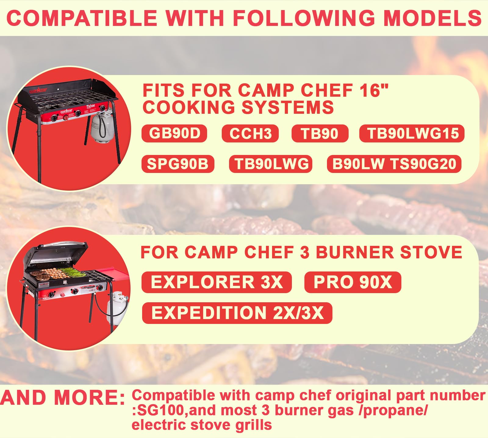 Fry Flat Top Griddle for Camp Chef 3 Burner Stove CCH3 GB90D TB90 SPG90B TB90LWG TB90LWG15 TB90LW, Stove Top Griddle for Camp Chef Tundra 3 Burner Accessories, for Explorer 3X, PRO 90X Stove,16