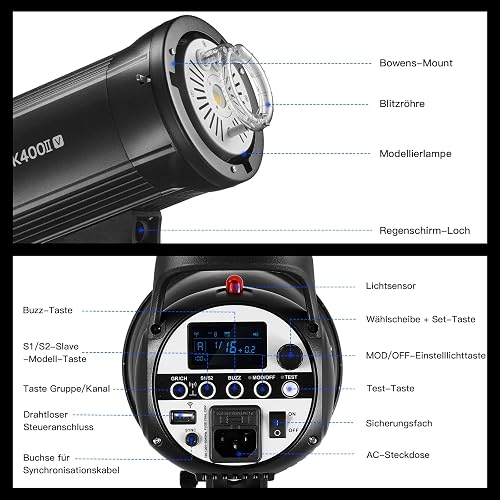 GODOX SK400II-V Flash da Studio Stroboscopico SK400II-V Bowens Mount,400W,Sistema X Wireless 2.4G,5600±200K,Lampada per Modellazione LED con Montaggio Bowens per Studio (SK400II Versione Aggiornata) - 7