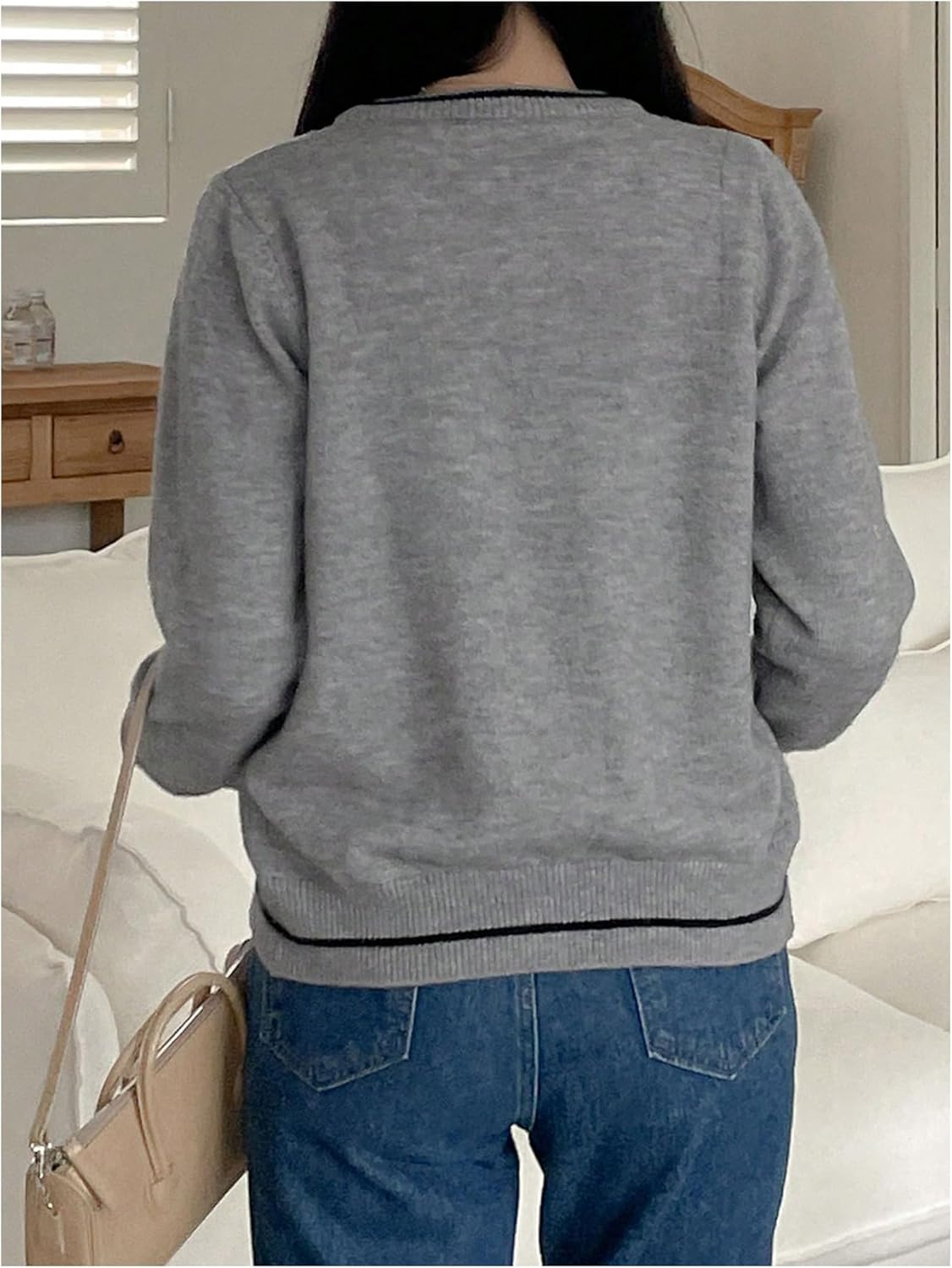 GORGLITTER Women's Bow Button Up Fall Short Cardigan Sweater Dressy Trendy Cute Long Sleeve Cable Knit Light Sweater Top - Image 2