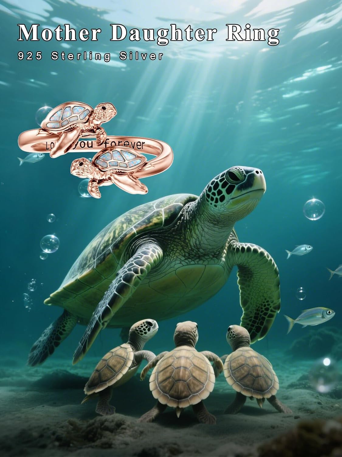 Turtle/Elephant/Mama Bear Open Rings for Women 925 Sterling Silver Mother Daughter Adjustable Ring Love You Forever Jewelry Gifts for Mom Wife Grandma