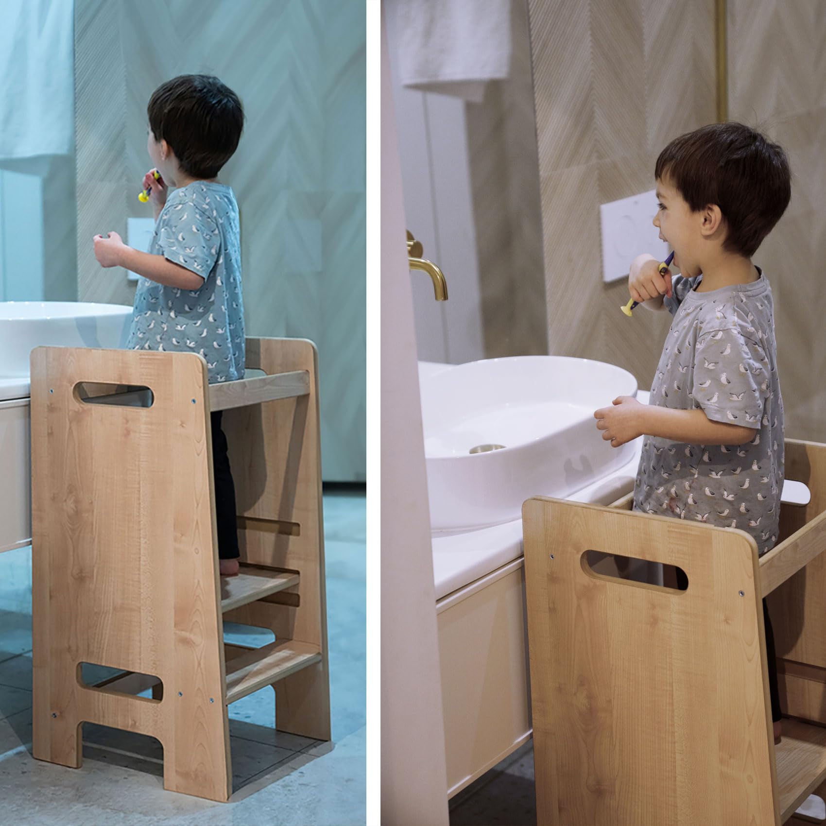 PaLulli® Höhenverstellbarer Montessori Lernturm ab 1 Jahr mit Kippschutz – 3-stufiger Learning Tower für Jungen & Mädchen – Sicherer Küchenhelfer Tritthocker für Kinder
