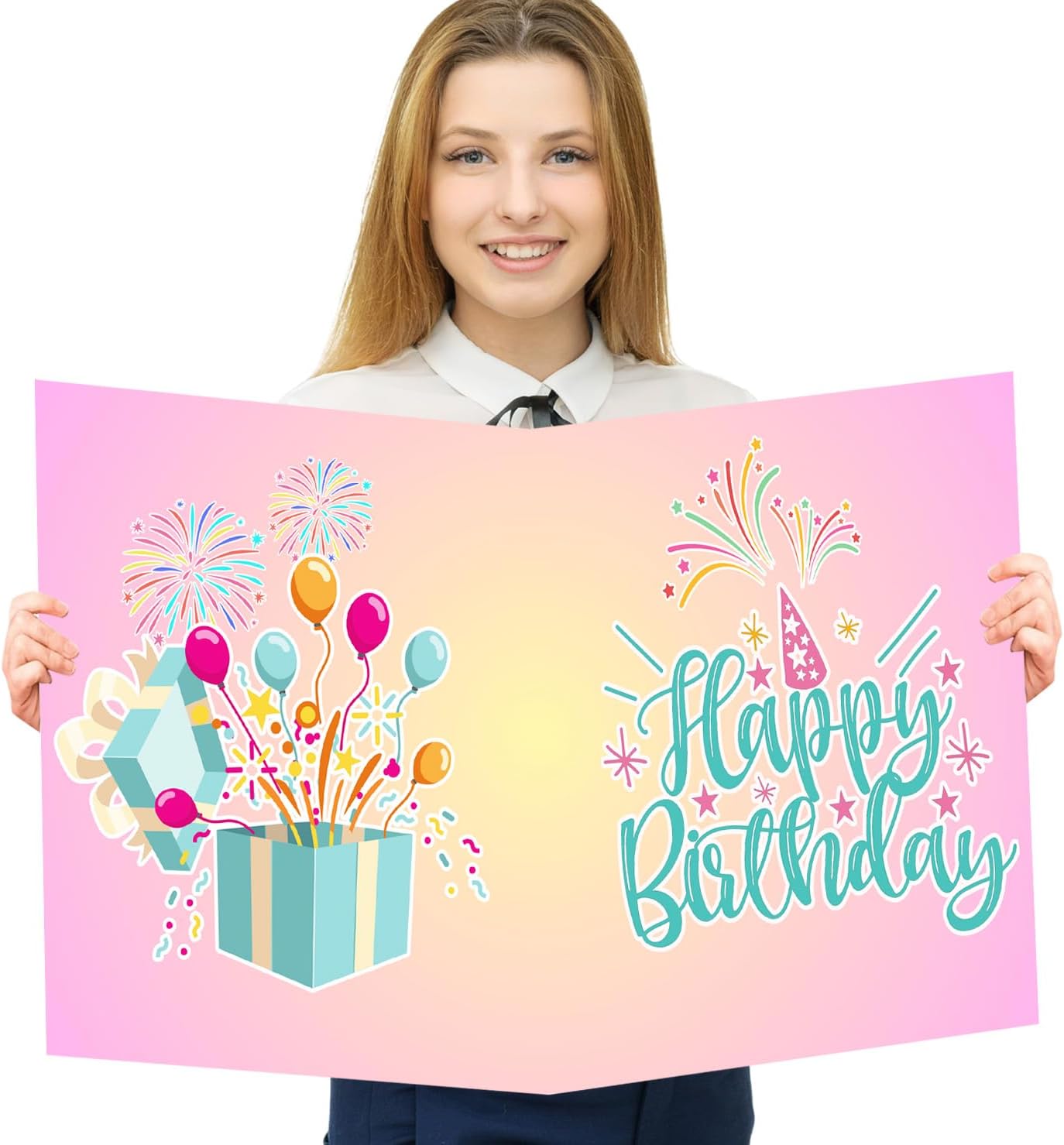 Jumbo Pink Birthday Card 12.6x19.7 Inch - Giant Guest Book Alternative With Envelope