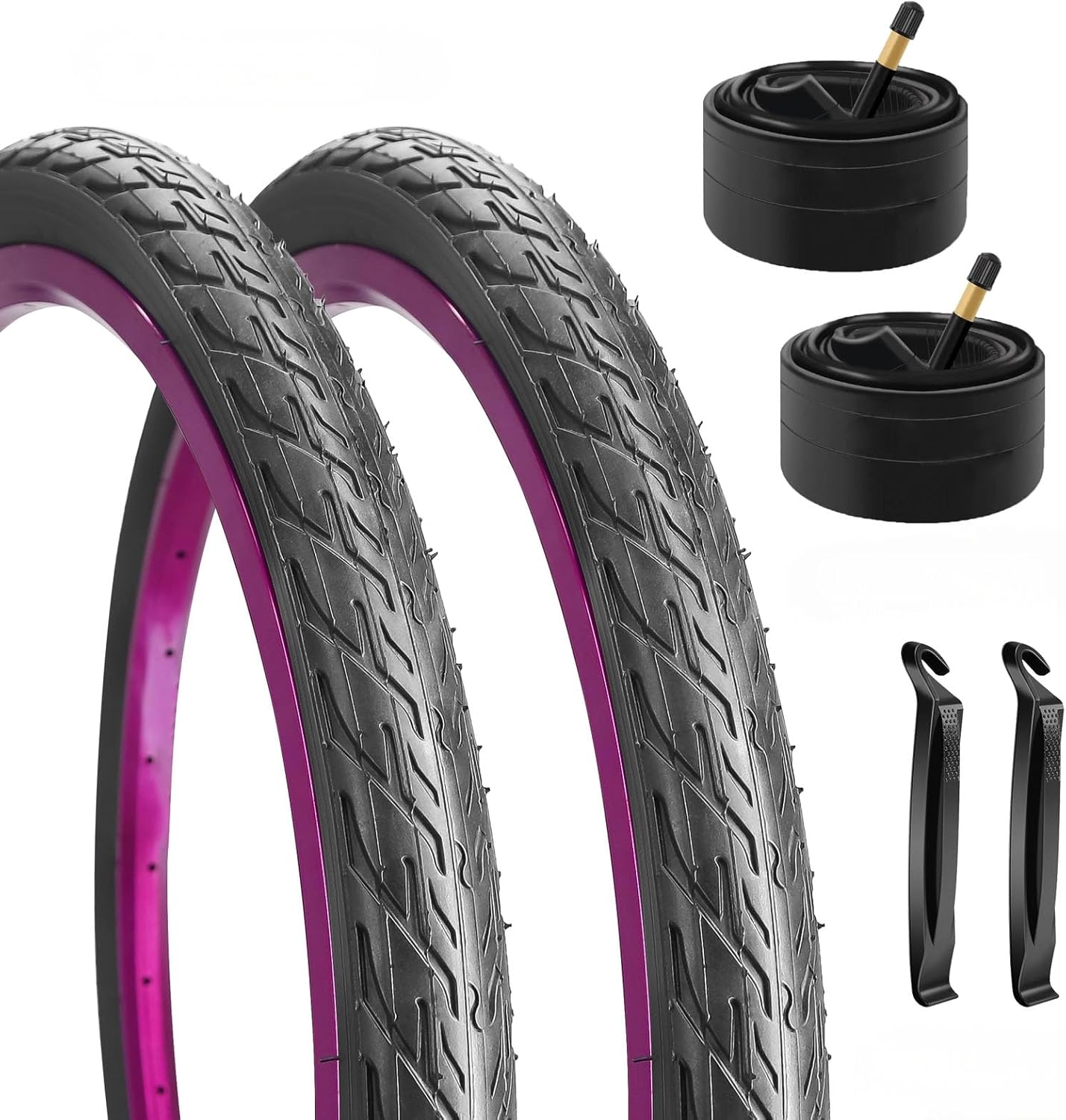 24x1.75 Bike Tires 24 Inch Foldable Replacement Bike Tire SuitPuncture Resistant All-Terrain Mountain/Road Bicycle Tires - Compatible with 24X1.75/24X1.95 Hybrid Commuter Bikes
