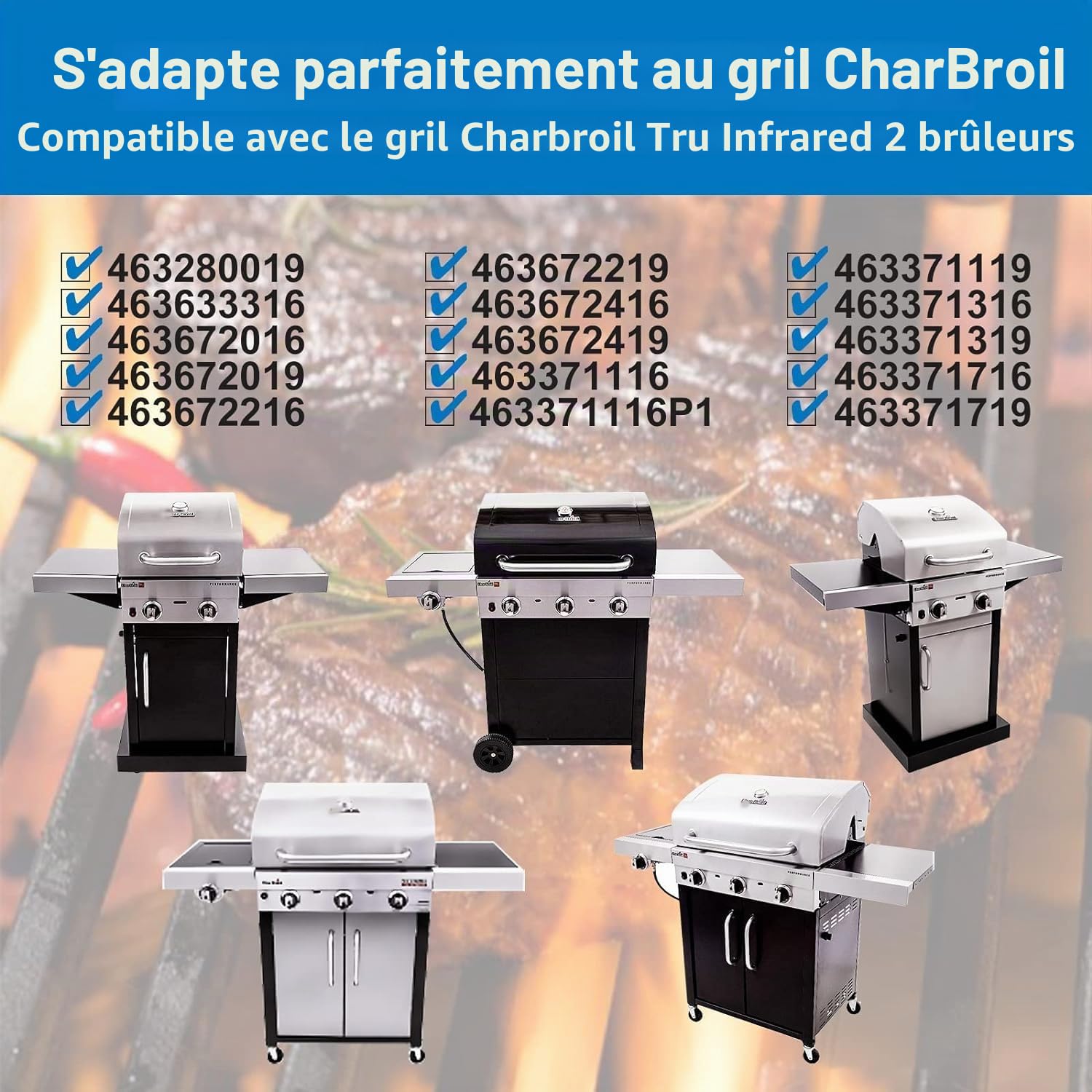 Denmay Lot de 2 grilles de cuisson infrarouges 43,2 cm pour Charbroil Performance TRU infrarouge 300 pour barbecue à gaz Charbroil 463633316, 463672016 463672216, 463672416, G460-0500-W1
