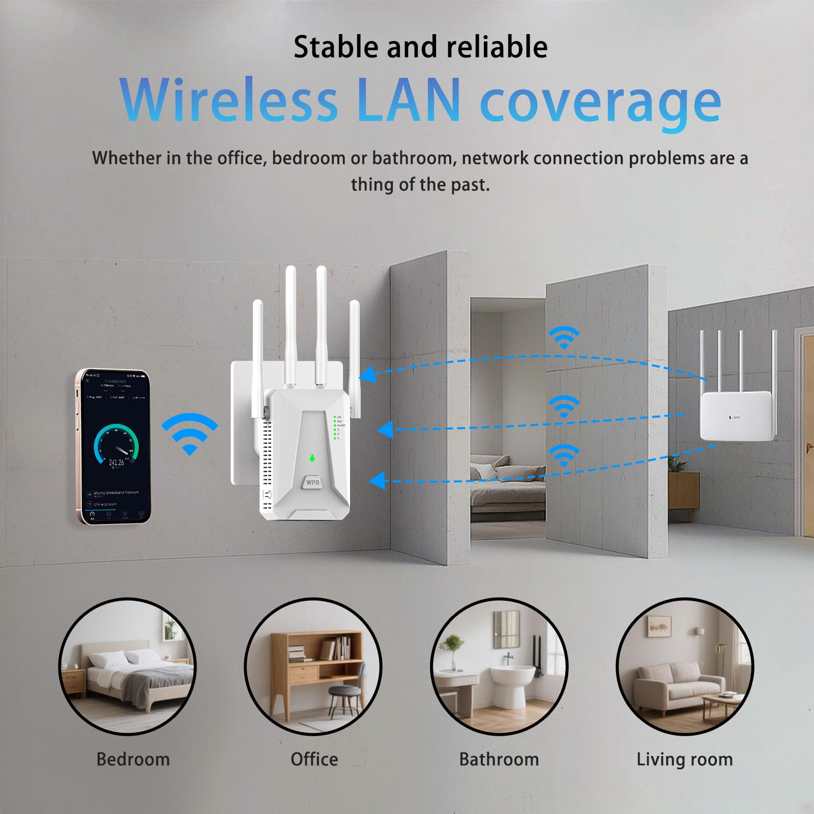 2026 WiFi Booster Range Extender, WiFi Extender, 4 Antennas Ethernet Port, 50 Devices WiFi Booster Extender, Covers Up to 5000 Sq.ft, Quick Setup, Works with Any WiFi Router, UK Plug (White) - 4