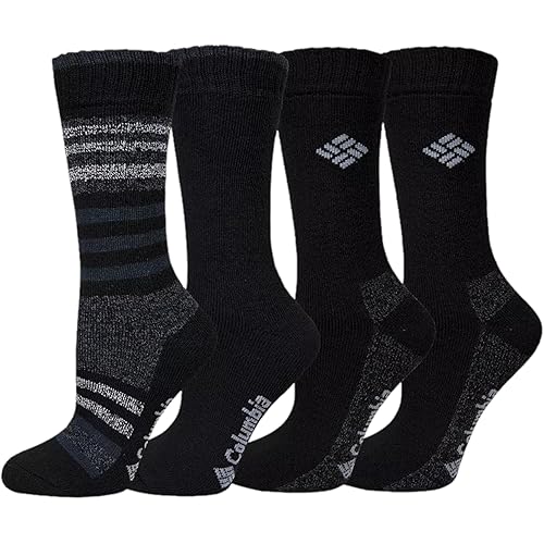 Columbia Women's 4 Pack Moisture Control Crew Socks (US, Alpha, One Size, Regular, Regular, Black Striped/Solid)