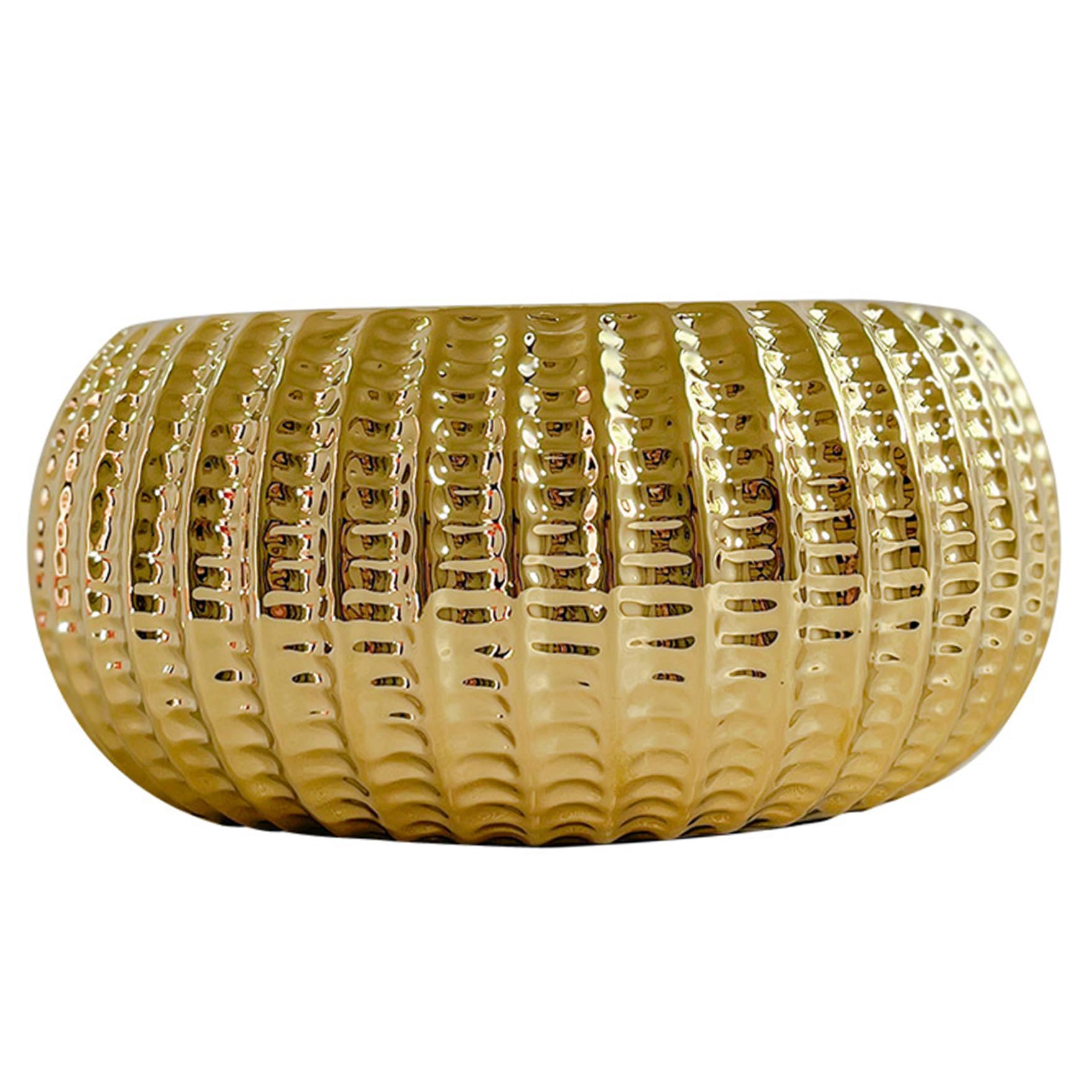 Hperu 9.1x4.3In Ceramic Flower Pots - Golden Small Round Planter for Plants, Decorative for Home, Office, Balcony
