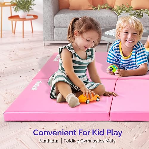 Miniatura 8 de Matladin 6' Folding Tri-fold Gymnastics Gym Exercise Aerobics Mat, 6ft x 2ft x 2in PU Leather Tumbling Mats with Hook & Loop Fastener for Stretching