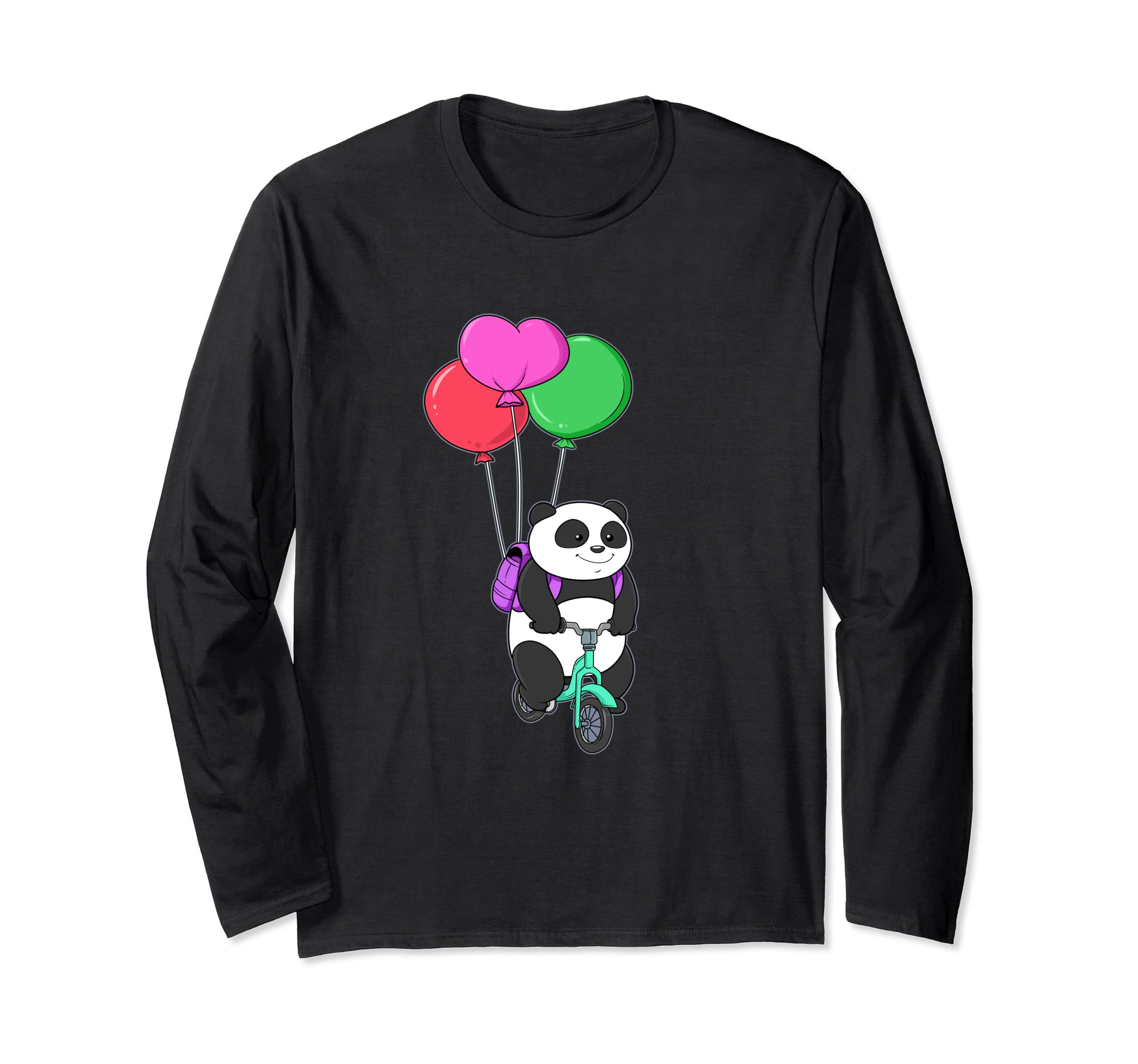 Radel Panda Bear Bicycle Balloon Pedal Balloon Bike Rider Long Sleeve T-Shirt, Black