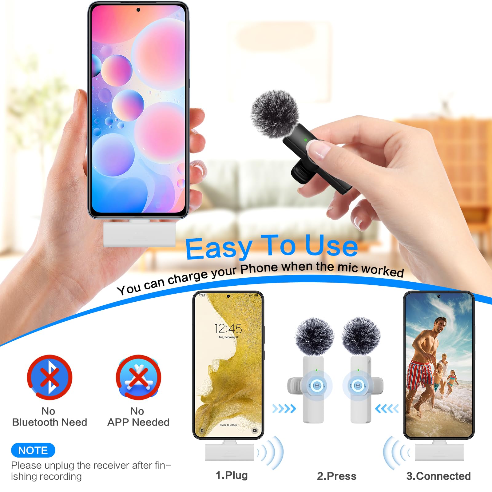 OSA Microphone cravate sans fil pour iPhone, téléphone