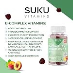 SUKU Gommies complexes de vitamine B avec vitamine C – Vegan sans sucre 8 B Vitamins Supplément gommy complexe augmente le développement cellulaire, améliore le métabolisme & Formation de collagène, arôme de pêche (60 Gommies)
