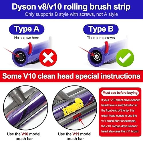 Miniatura 3 de 4 tiras de repuesto para Dyson V8, V10 para aspiradora, con 1 destornillador