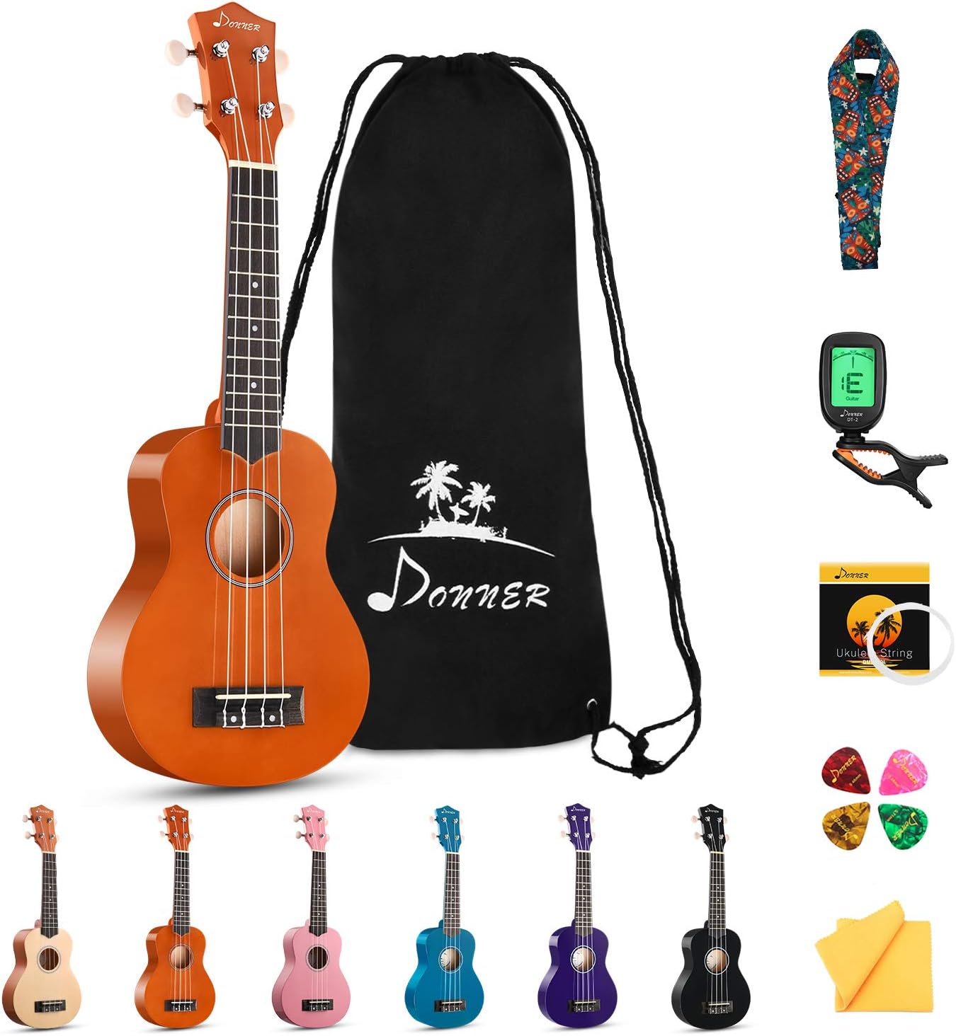 Soprano Ukulele Beginner Kit Ukulele 21 inch Starter Set Adult Ukelele Hawaii Guitar with Uke Oneline Lesson String Tuner Picks DUS-10 Mahogany