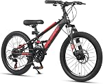 Glerc 20 24 Inch Kids Bike, Vélo de montagne pour les garçons et les filles 6-14 ans, 21-Speed Vélo Skyline avec suspension avant et freins à disque, couleurs multiples