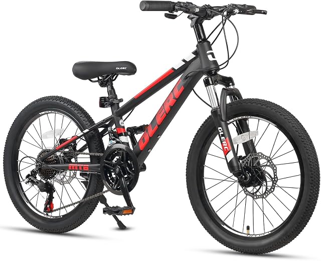 Glerc 20 24 Inch Kids Bike, Vélo de montagne pour les garçons et les filles 6-14 ans, 21-Speed Vélo Skyline avec suspension avant et freins à disque, couleurs multiples