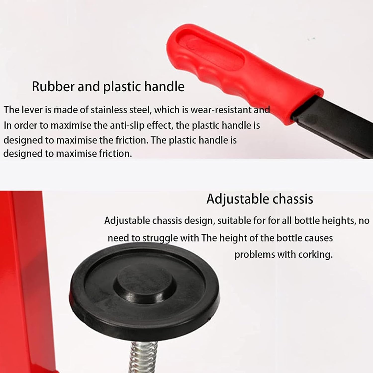 Bench Beer Bottle Capper, Manual Wine Bottle Corker Capper with Non-Slip Base and Spring, Adjustable Height, Applicable Cork with Diameter 24MM and Length Within 45M
