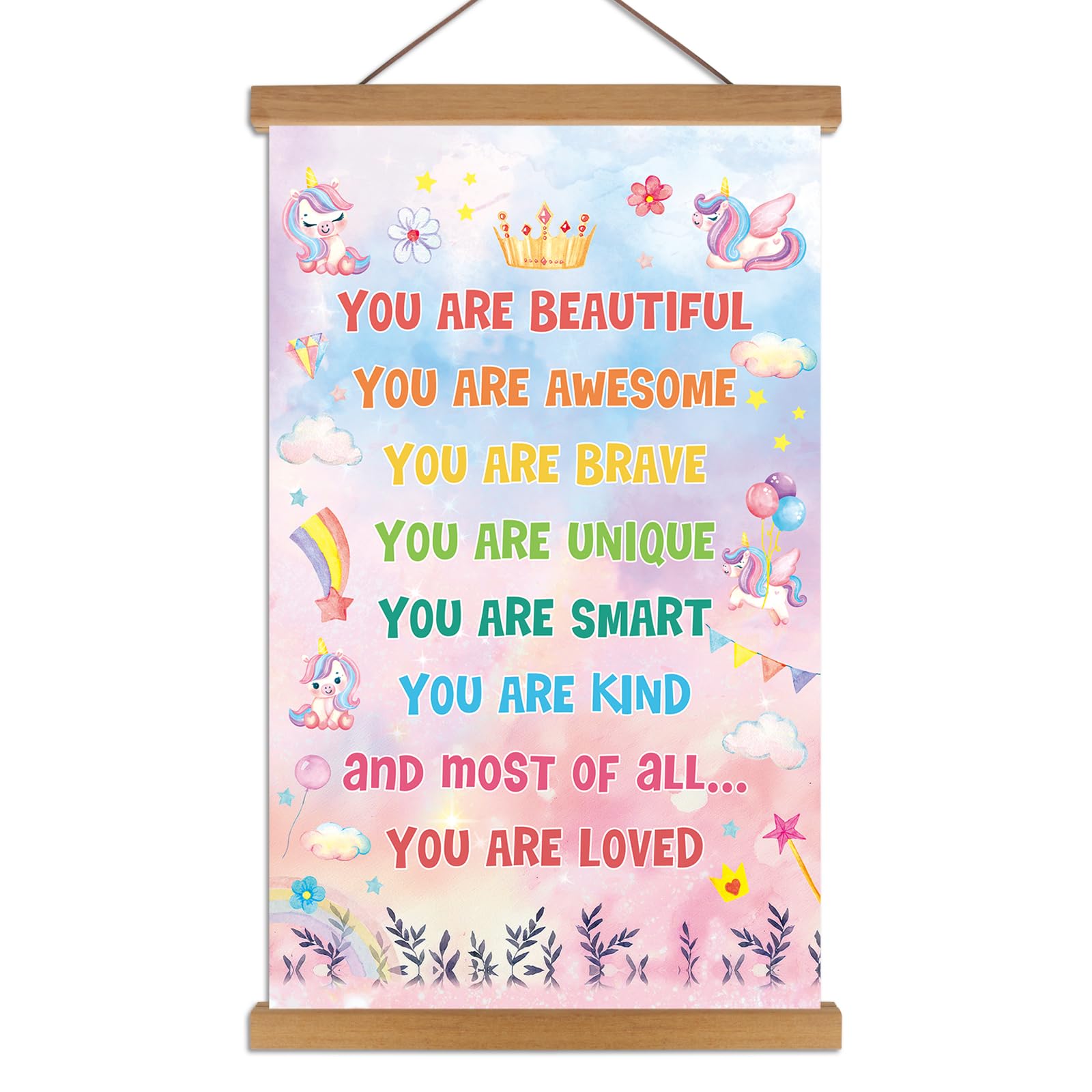 ANHUIB Inspirational Positive Quotes Canvas Poster Unicorn Motivational Wall Art for Kids Positive Affirmations Wall Decor Pink Rainbow You Are Brave Girls Room Teens Girl Bedroom Princess Room Decor โ image 1