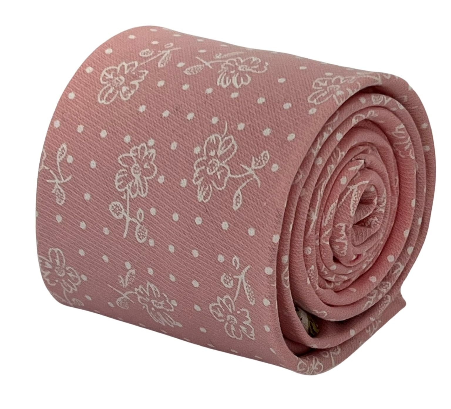 Frederick Thomas Designer Cotton Mens Tie - Dusky Dusty Pink - Floral / Flower