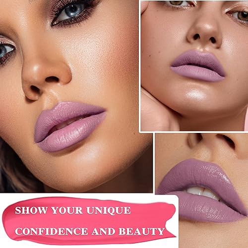 Miniatura 5 de Fusang Juego de 3 lápices labiales mate color nude, lápiz labial mate de larga duración para mujeres, juego de brillo labial nutritivo para mujeres,