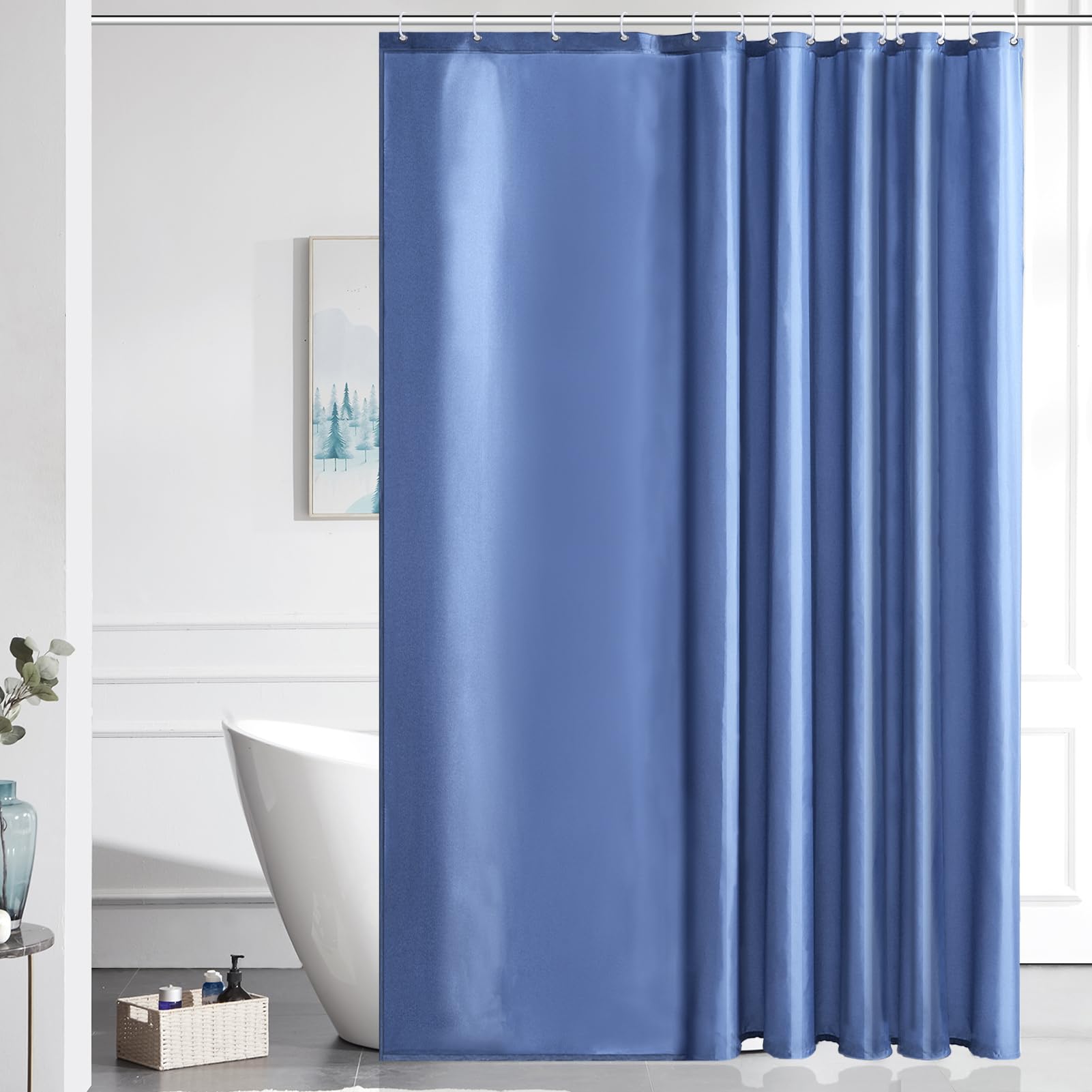 Furlinic Shower Curtain Mould Proof Resistant Wetroom Bathroom Polyester Fabric White 7ft Shower Curtains Liner Waterproof Rustproof Washable Weighted with 12 Hooks Extra Long 180x210cm 72x84. — view 61