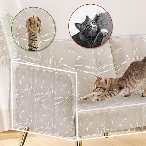 Miniatura 4 de Funda de sofá de plástico transparente, impermeable, gruesa, protectora para mascotas, funda de sofá de vinilo resistente contra garras de gatos y