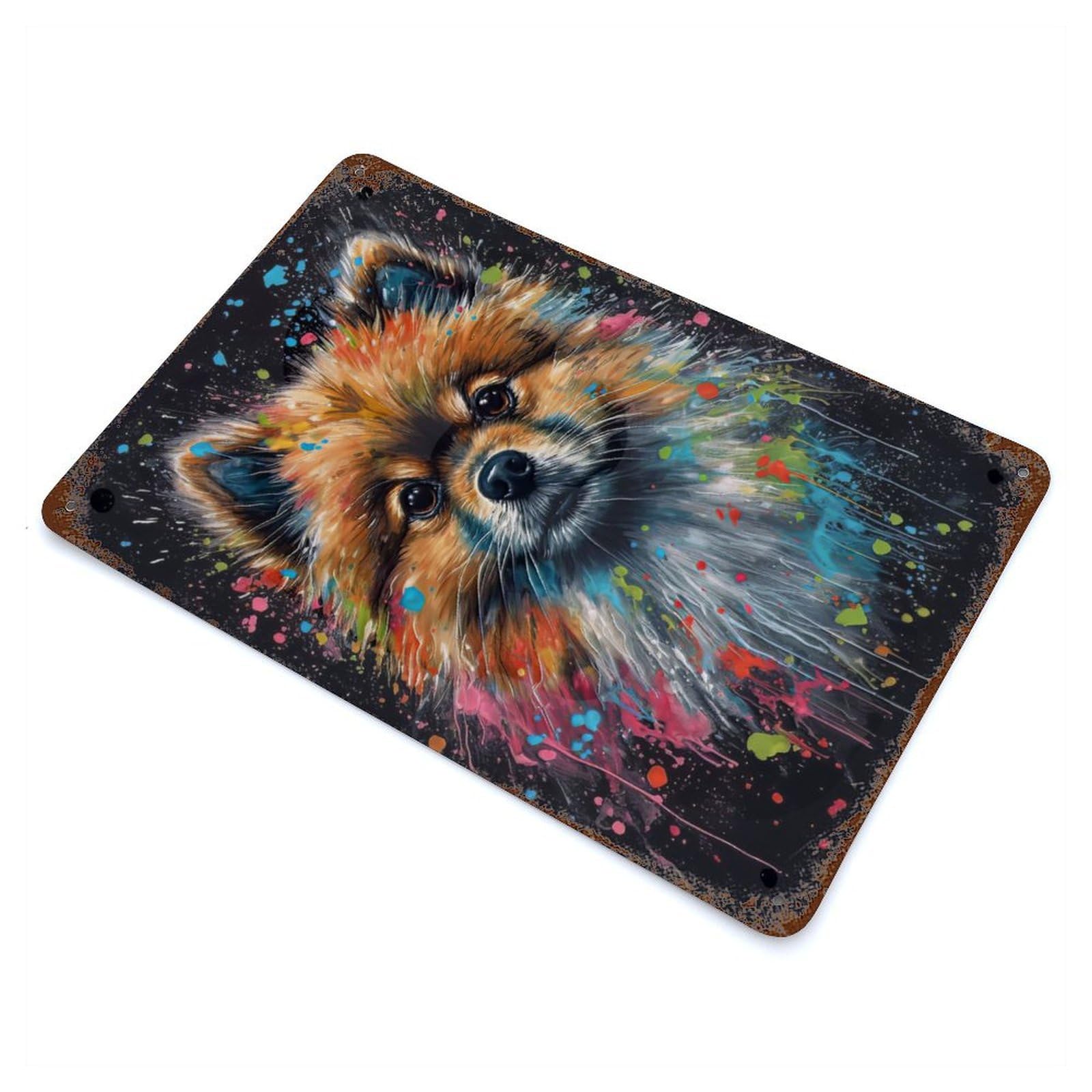Pomeranian Painting Rusty Metal Tin Sign 11.8"x7.9", Ideal for Patio, Garden Room And Bar Decor