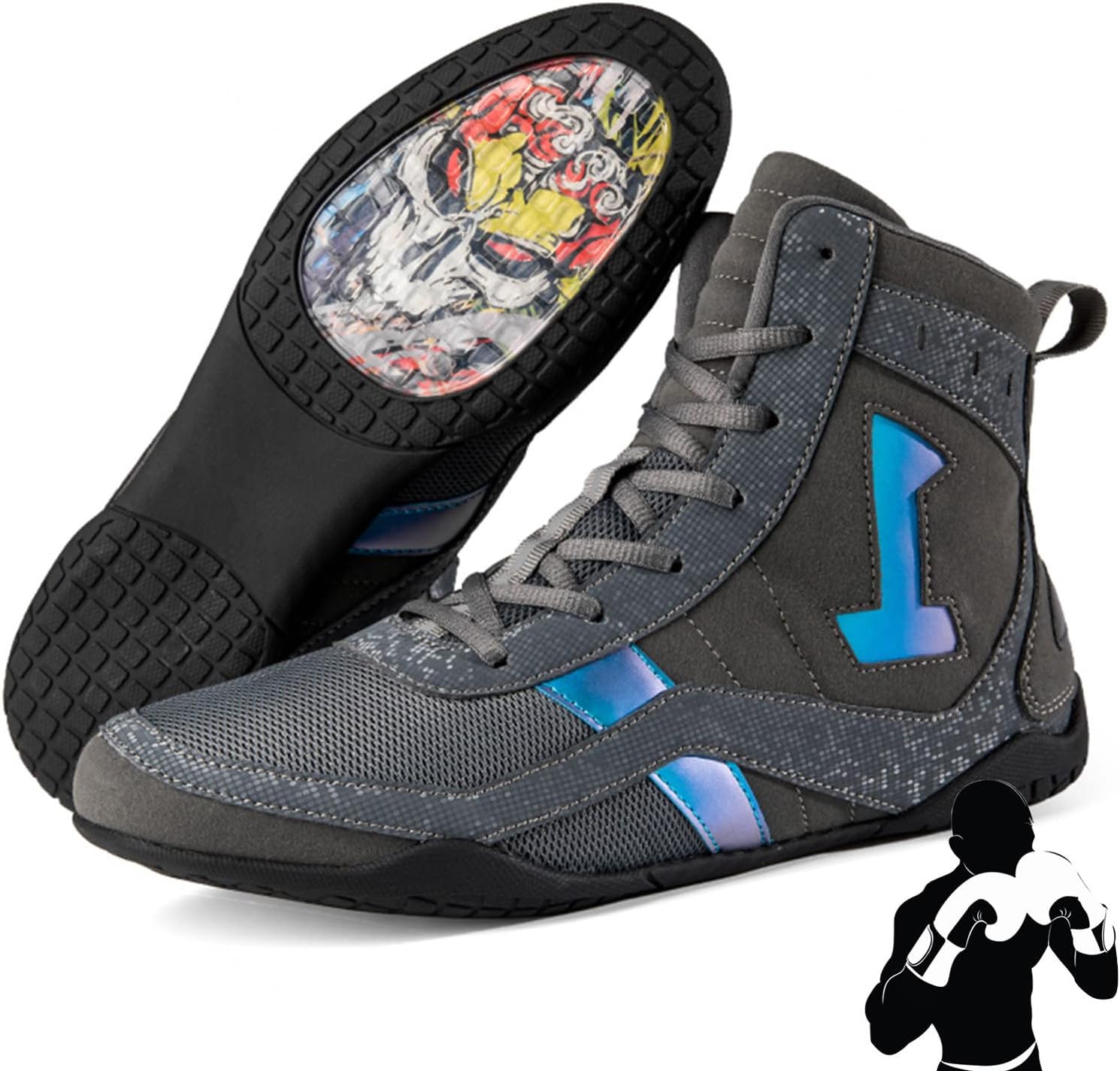 Men's Boxing Shoes Ankle Guard Wrestling Shoes Breathable Combat Training Shoes Squat Shoes for Gym,Grey-11