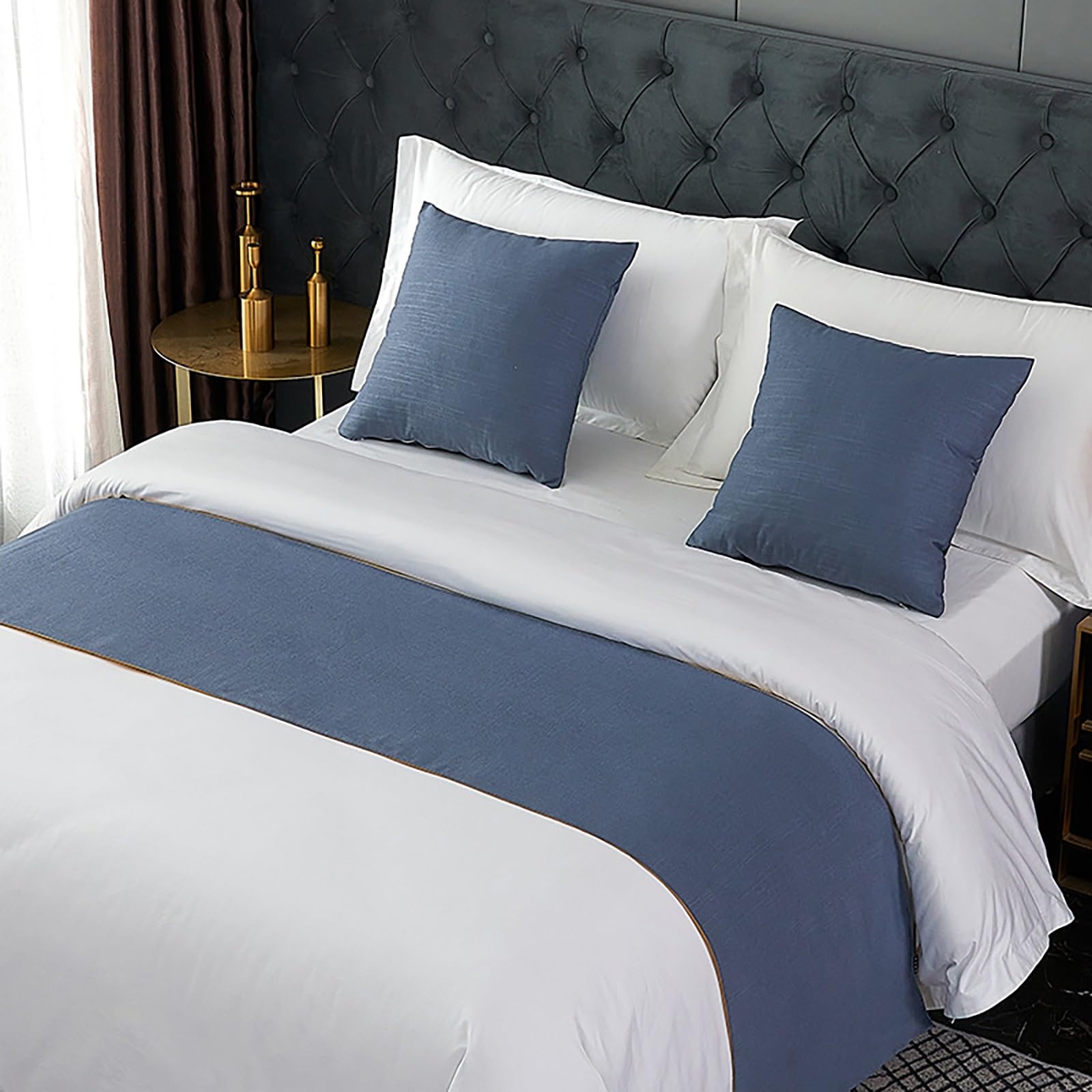 LRUPVEG Bed Runner, Twin, Queen, King, Modern Light Luxury Hotel Bed End Scarf For King Size Bed Solid Color Smooth Comfort Bed Runners & Scarves(Dark Blue,50 * 180cm for 120cm Bed)
