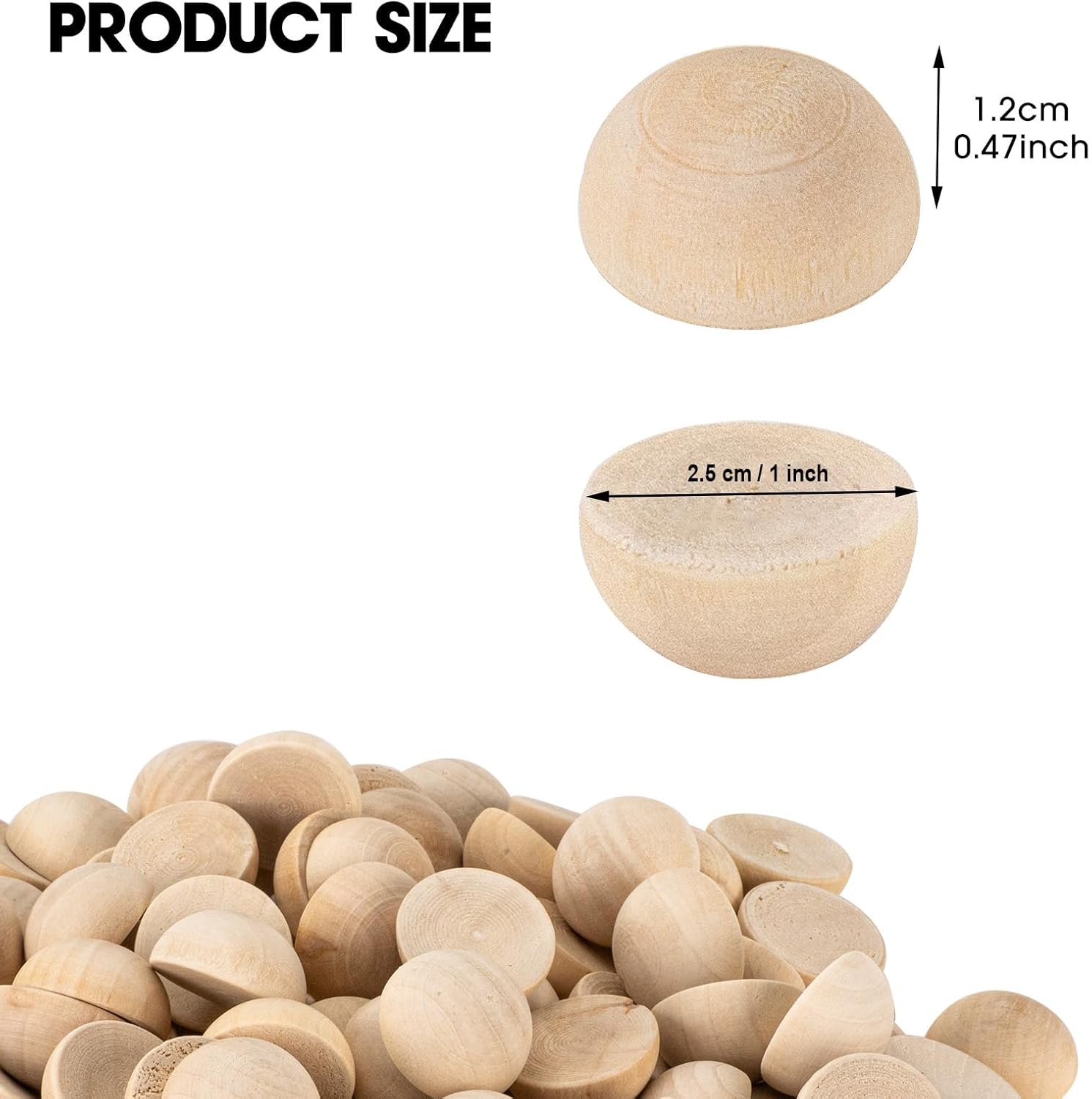 1 inch Half Wooden Balls, 250PCS Unfinished Round Wood Half Sphere Balls, 25mm Small Natural Wooden Half Split Balls for Crafts and DIY Decorative Projects - Image 2