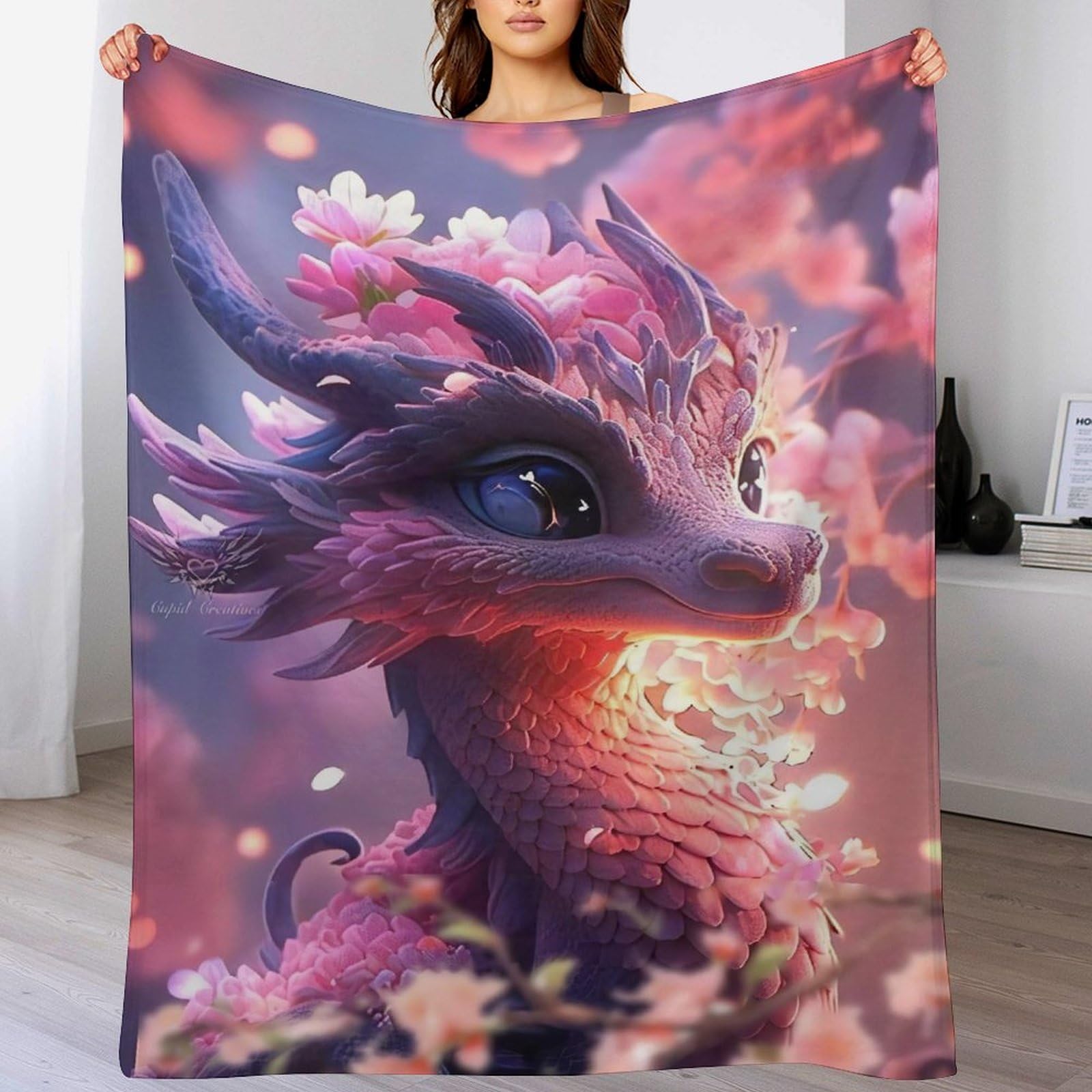 Couverture dragon mignon en flannel polaire lit et canapé 130x150cm