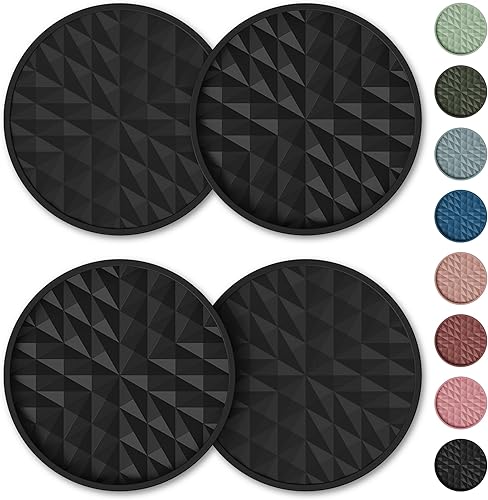 Posavasos de Silicona para Automóvil [Paquete de 4] Alfombrillas Universales Antideslizantes de 2.75 pulgadas, Accesorios Integrados para el Negro