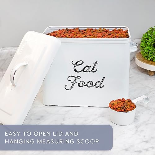 Vista 17 de AuldHome Farmhouse - Contenedor de comida para gatos (negro); contenedor rústico de comida para gatos con aspecto esmaltado con cuchara