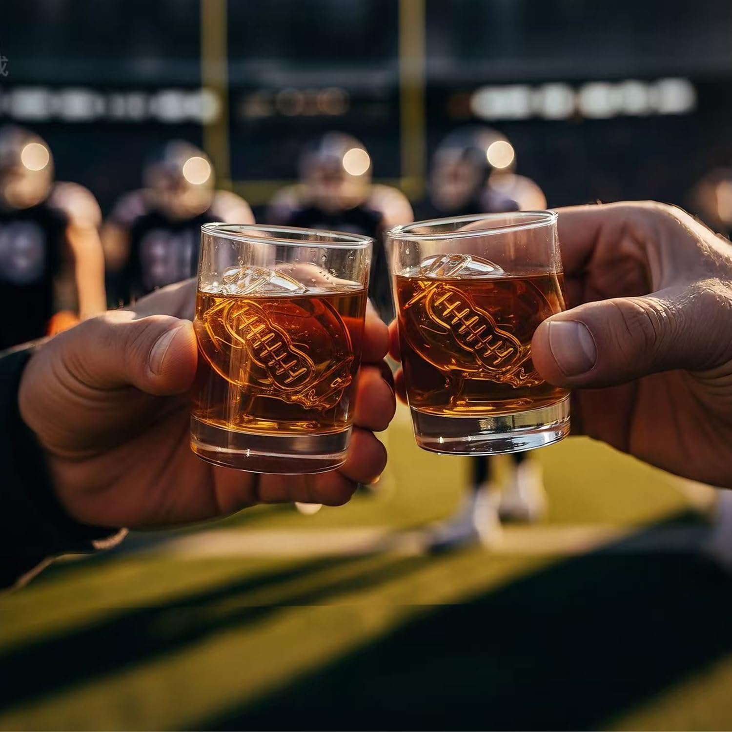 SET OF 6 - Football Reversible Shot Glasses 2Oz / 4.5Oz (Classic) 2Oz / 4.5Oz, with 3D relief Football Ball Shape inside- Customizable with Waterproof Stickers.