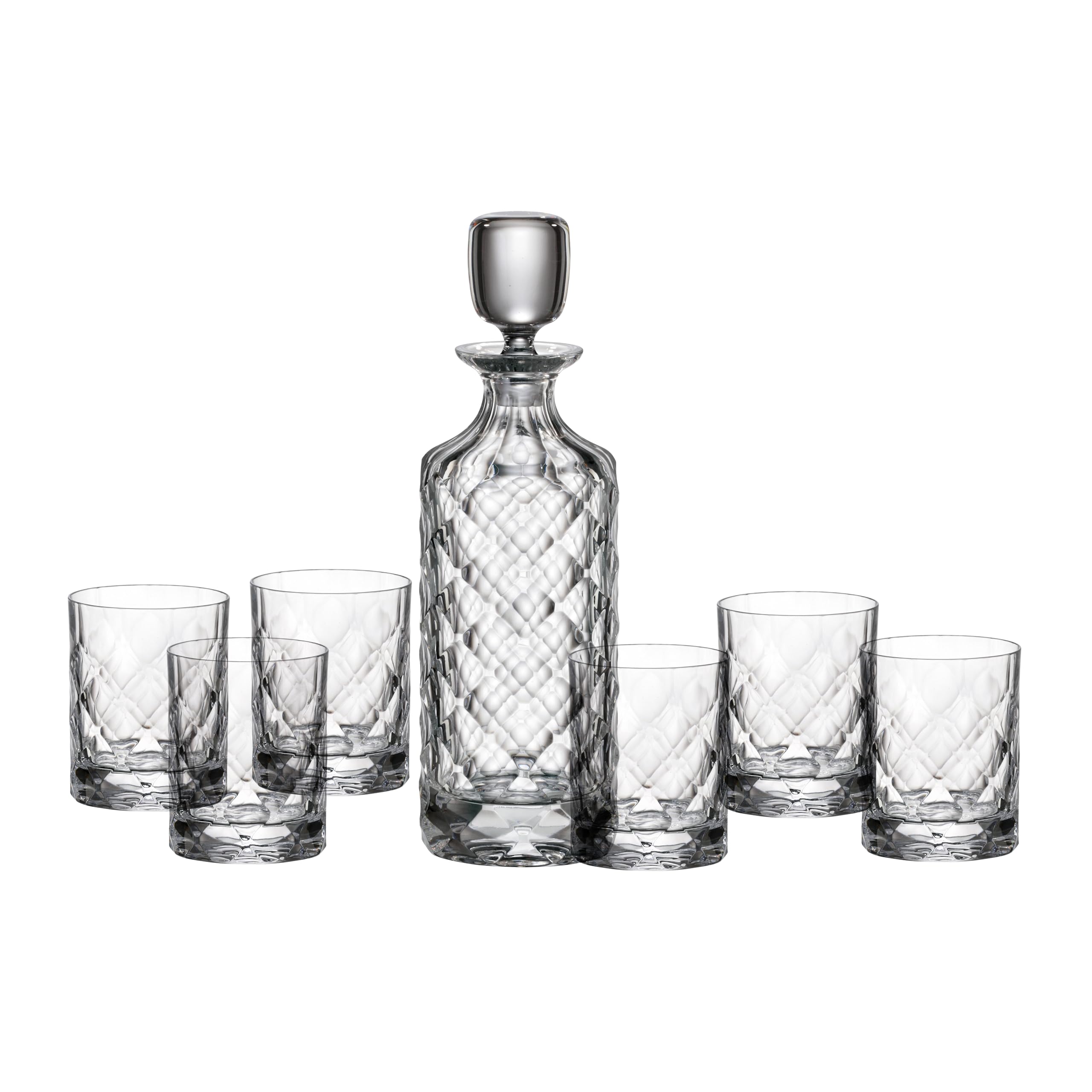 Crystal Bohemia Whiskyglas-Set - Spülmaschinenfeste Karaffe und 6 kratzfeste Whiskygläser (je 300 ml) - Perfekt für Familien, im Freien, Restaurants und Partys - Geschenkidee aus Kristallglas