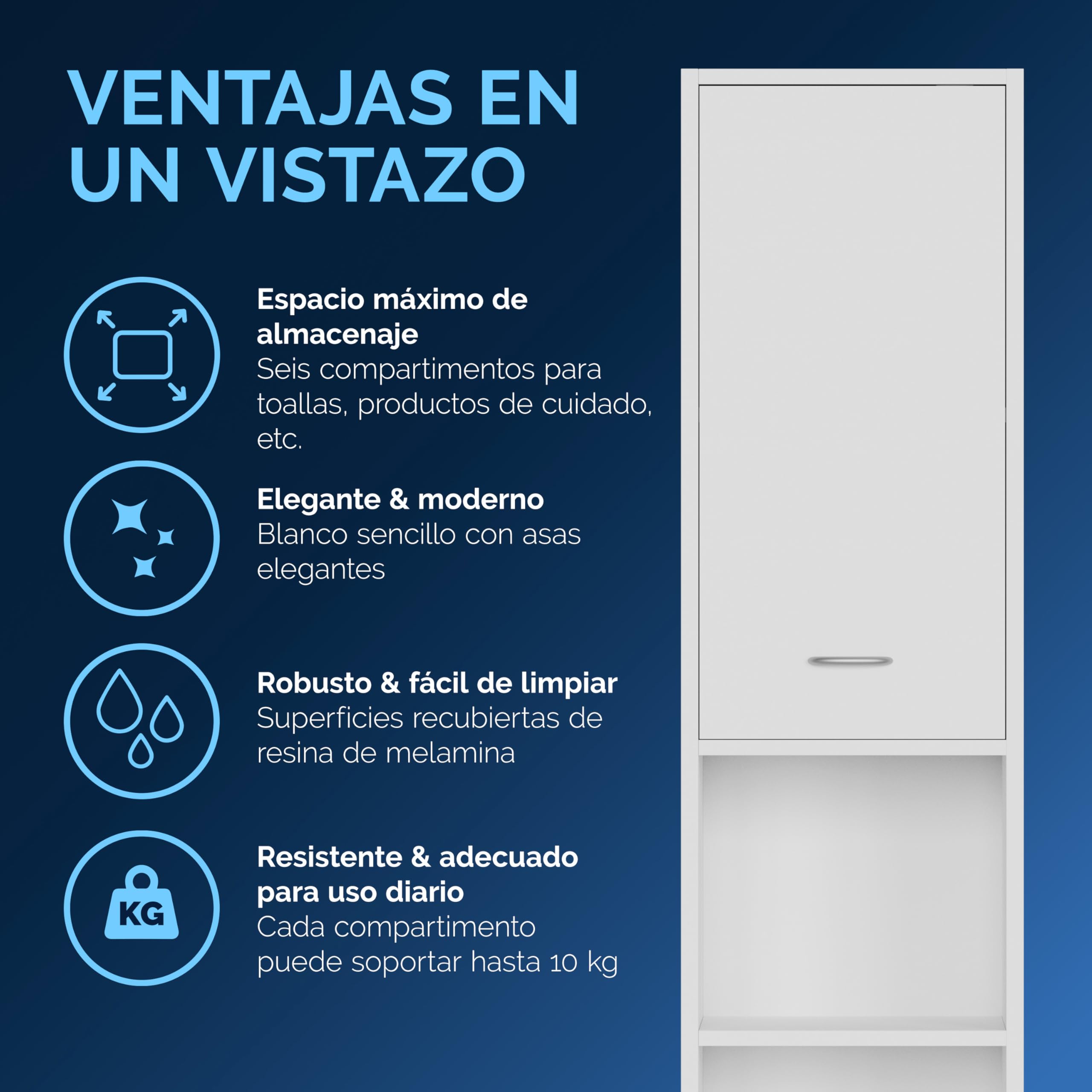 CASARIA® Armario de Baño Alto Estrecho de 180cm, 30 cm Ancho, Mueble, Columna de baño, Estantería Almacenaje, 6 Baldas Ajustables, 2 Puertas, Armarios Multiusos, Fondo 30cm, Blanco