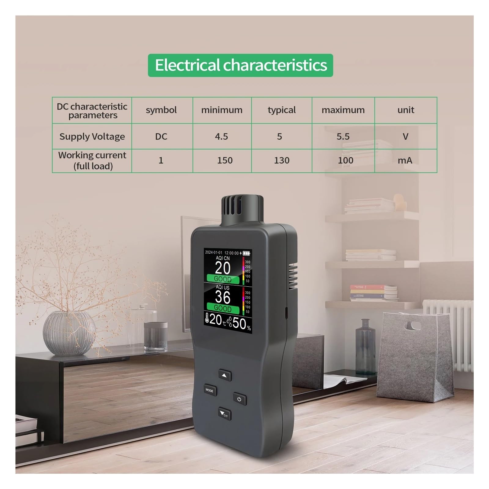 Miernik jakości powietrza LCD CO₂ Miernik HCHO/TVOC/PM2.5/Temp/Wilgotność Monitor jakości powietrza Detektor Inteligentny analizator gazu formaldehydowego Odczyt w czasie rzeczywistym