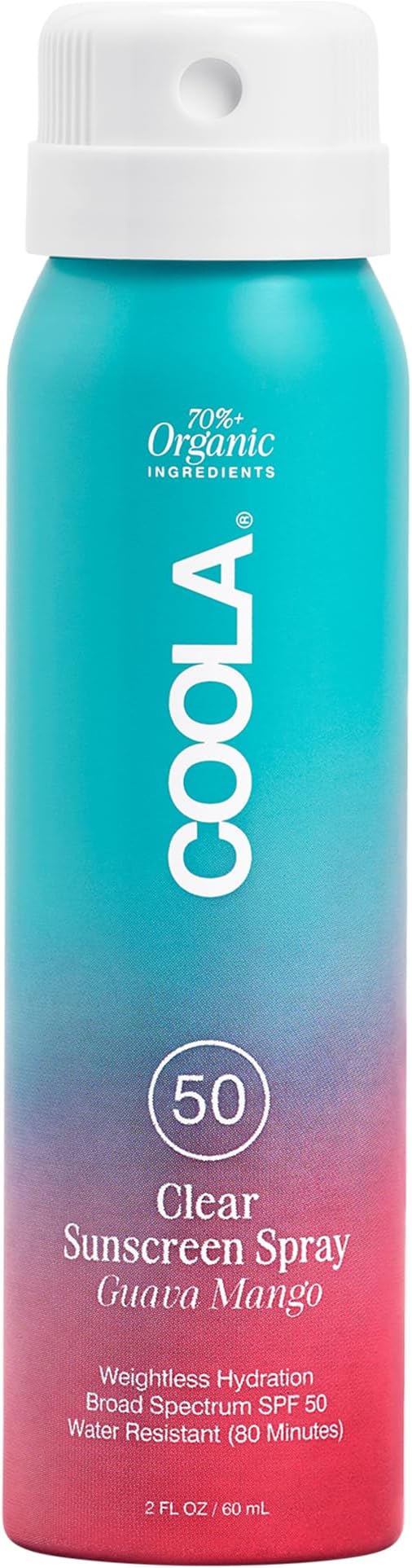 Organic Sunscreen SPF 50 Sunblock Spray, Dermatologist Tested Skin Care for Daily Protection, Vegan and Gluten Free, Guava Mango, Travel Size, 2 Fl Oz