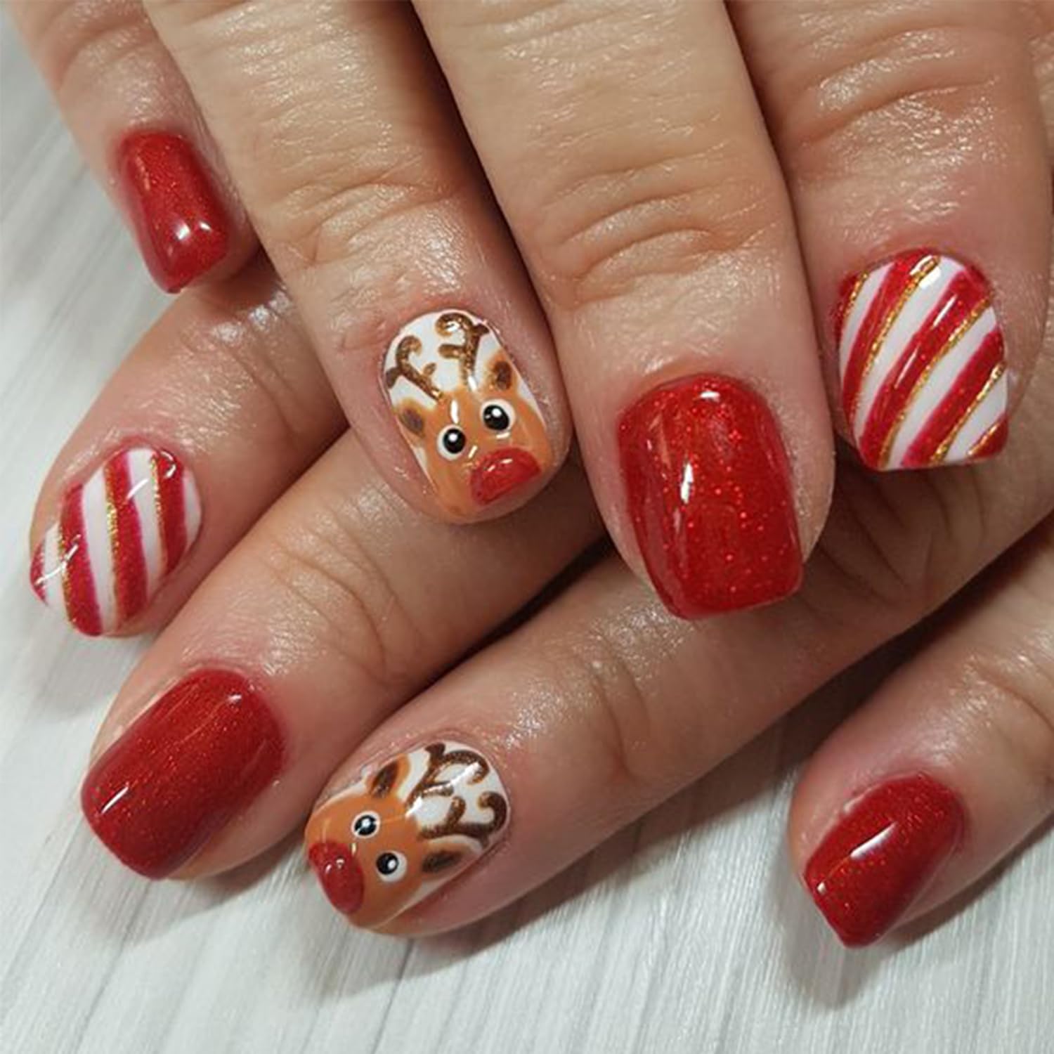 Christmas Reindeer Press-On Acrylic Nails