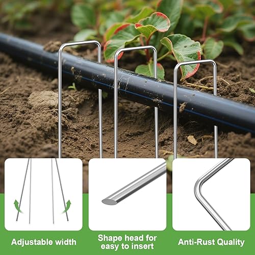 Miniatura 3 de FOTMISHU Grapas de paisaje de 6 pulgadas, 50 estacas de jardín + 50 juntas, pasadores de césped galvanizados con recubrimiento en aerosol para