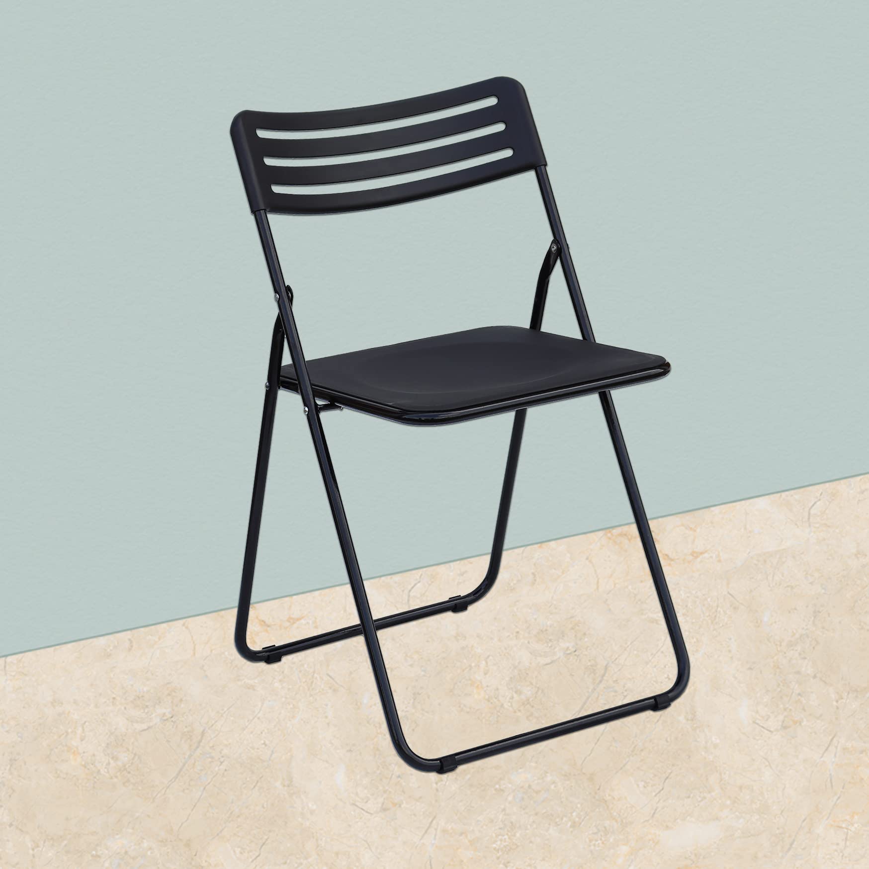 Donbass I-Max Folding Chair Space Saving Steel Plastic Epoxy Coating (Jet Black)