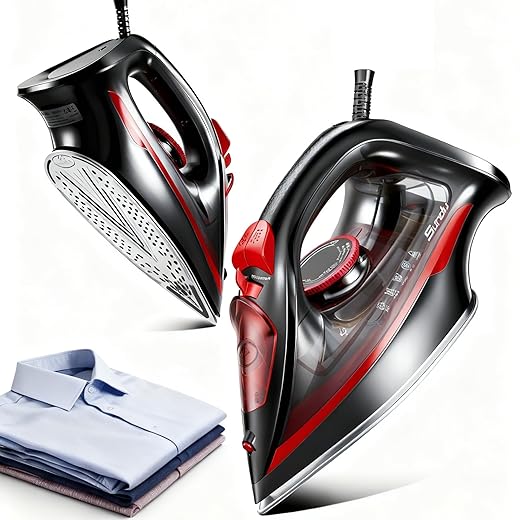 Steam Iron for Clothes 15s Fast Heat-up, 1500W Iron with 13.21oz Water Tank, Non-Stick Ceramic Soleplate, Anti-Drip, Auto-Off, Burst Steam, Self-Cleaning, Ironing Clothes for Home