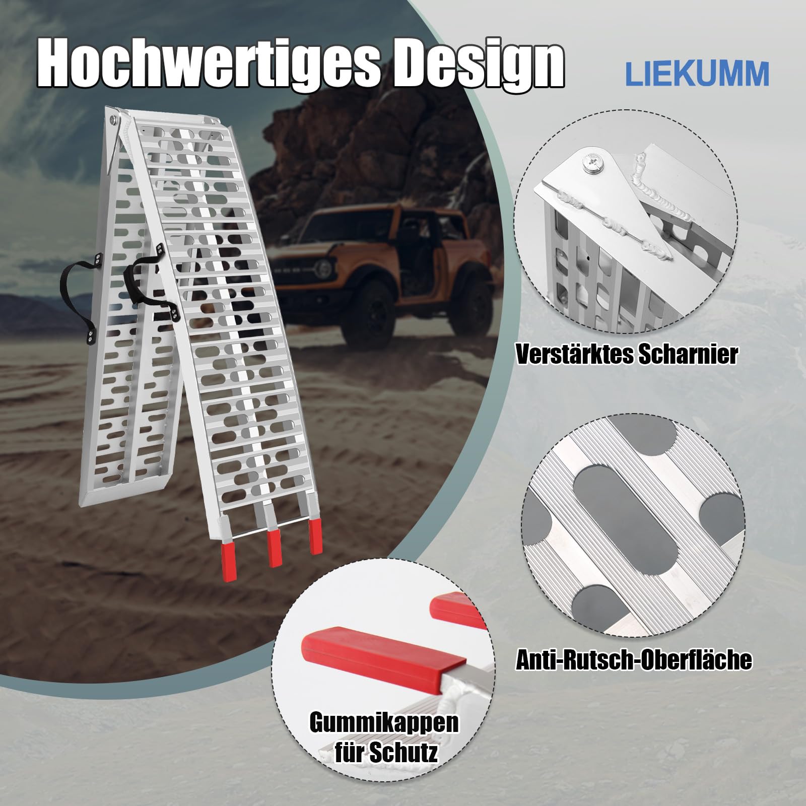 LIEKUMM 228 cm składana rampa Alimunium do SUV, motocykla, ciężarówki, załadunku, nośności 340 kg
