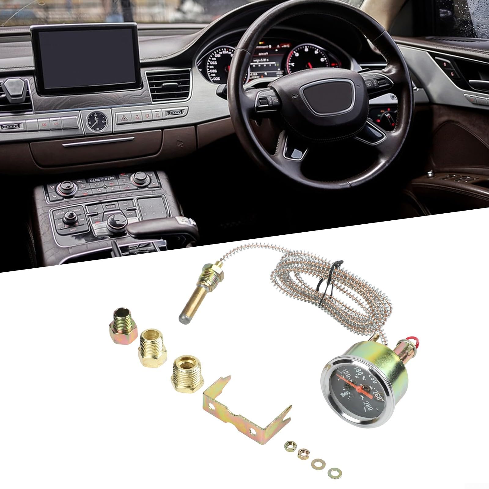Jauge de température de liquide de refroidissement de moteur mécanique 5,1 cm 52 mm pour voitures, camions, navires 50-140 °C 130-280 F avec ligne de capteur de 1,8 m