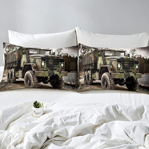 Miniatura 4 de Juego de edredón de camión militar, edredón de camuflaje para niños y adolescentes, juego de ropa de cama de transporte de tropas militares, edredón