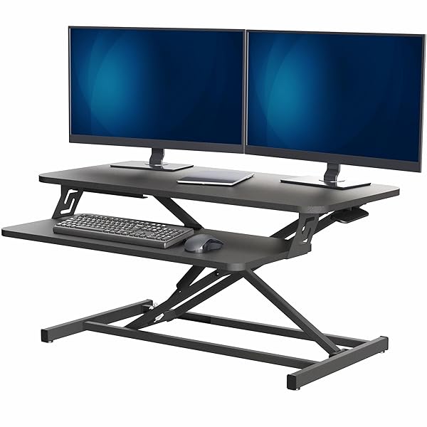 VIVO Height Adjustable 32 inch Stand Up Desk Converter, Quick Sit to Stand Tabletop Dual Monitor Riser Workstation, Black, DESK-V000S