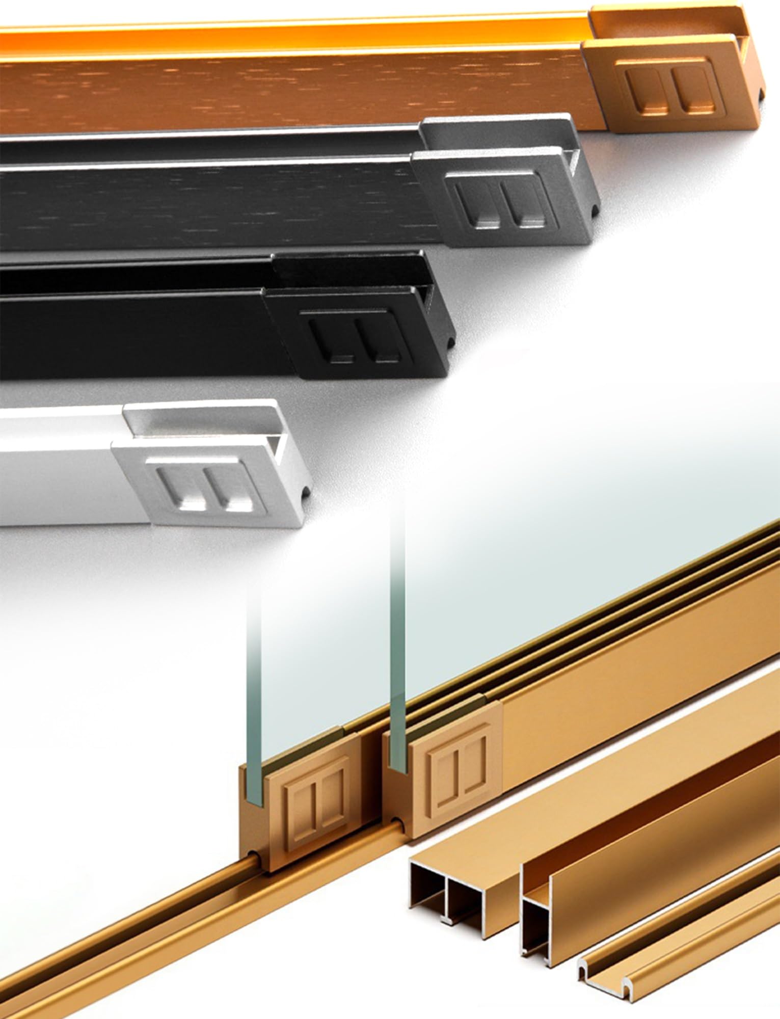 Kit di ferramenta in vetro temperato per porta scorrevole a tre binari per vetrina, librerie, armadi e cabine, design resistente a binario scorrevole