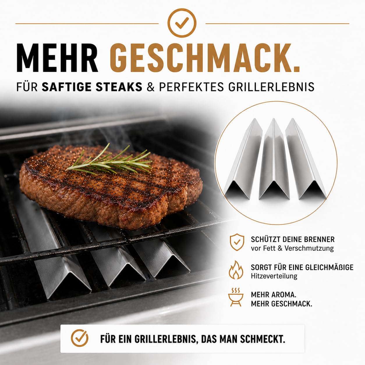 Generisch WERK24 Aromaschienen für Weber Spirit 200 oder 300 Serie (ab 2013) – Flavorizer Bars 7635 7636 Ersatz-Set Edelstahl rostfrei – Brennerabdeckung