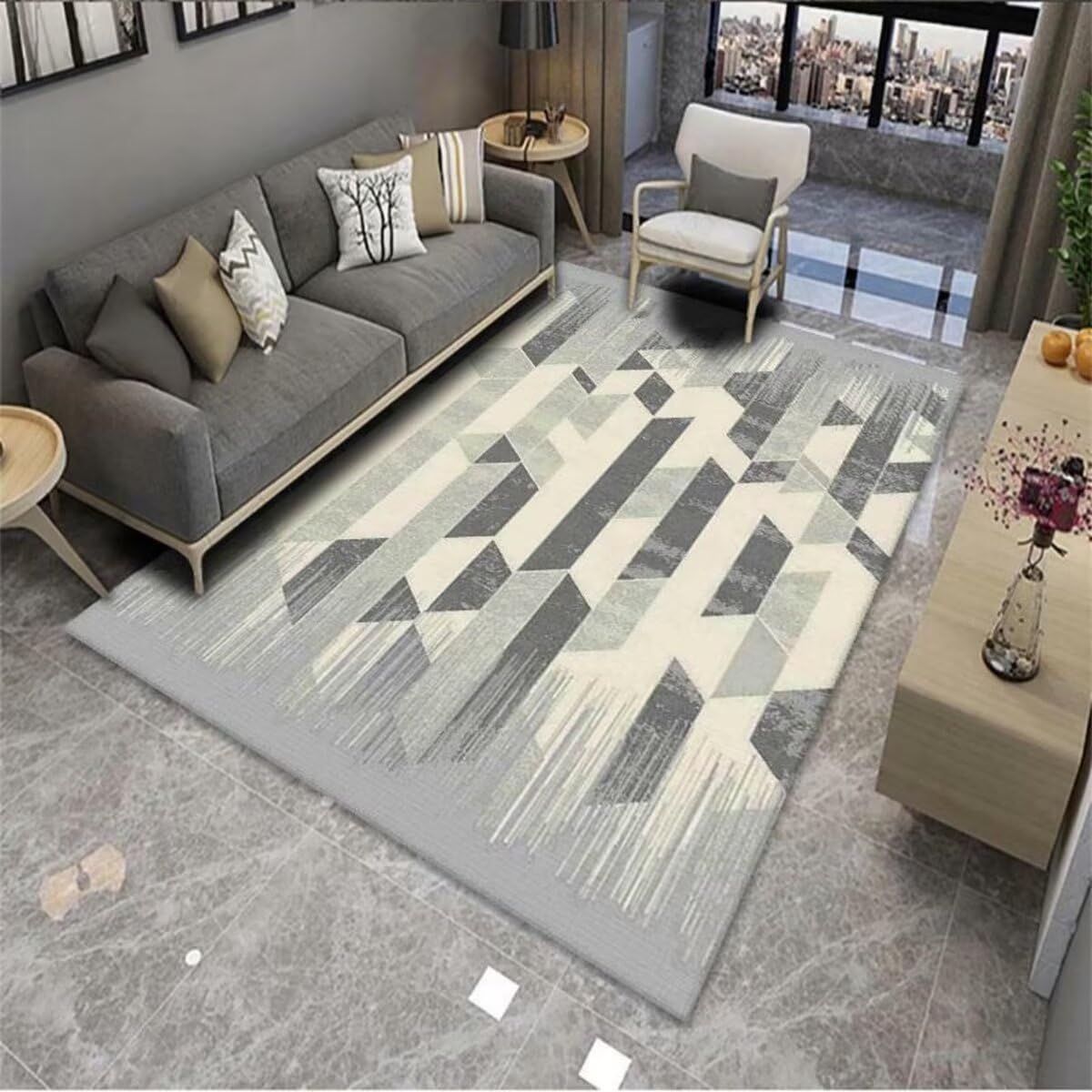 Tapis de chambre lavable gris à fleurs 80X200CM pour salon et ado